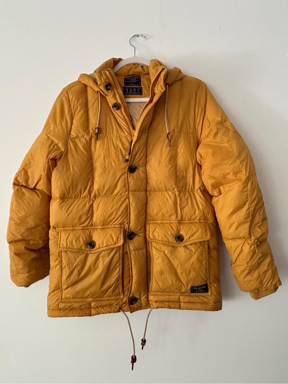 Abercrombie & Fitch Down Puffer Jacket S Mustard Yellow Hooded Parka Sherpa